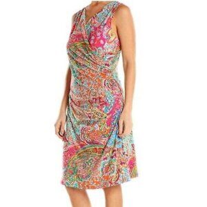 Lauren Ralph Lauren Faux Wrap Paisley Dress Size 3X Multicolor Sleeveless Ruched